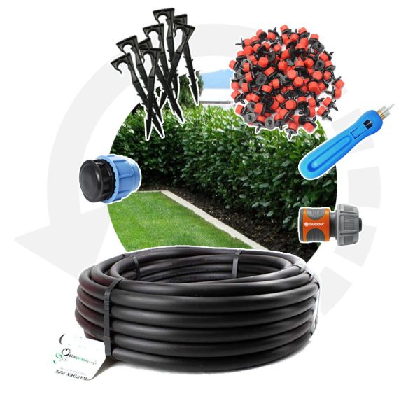 Irrigazione a goccia in kit fino a 100 metri con Tubo in polietilene da 20mm + Accessori Discount