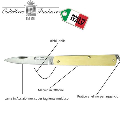 Coltello Sfilato  Il Siciliano  cm 7,5 - Lama in Acciaio inox e Manico in Ottone For Cheap