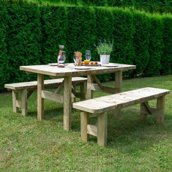 Tavolo e panche in legno da giardino SUN - per 6 persone Discount