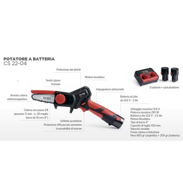 Mini Motosega a Batteria per Potatura, 2 batterie da 12,6 V - 2,5 Ah a litio - Brushless - Modello 2022 Sale