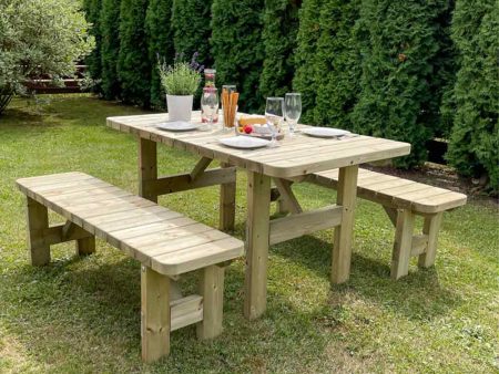 Tavolo e panche in legno da giardino SUN - per 6 persone Discount