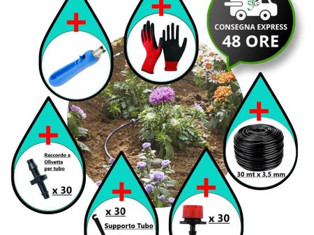 Kit Irrigazione a Goccia regolabile 0-70 l h - per giardino, aiuole, orto - 30 mt con 30 Punti di Innaffio Online Hot Sale