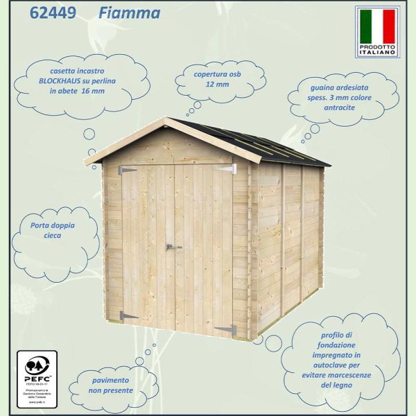 Casetta da giardino in legno FIAMMA - da 16 mm - 178x273x226h cm - porta doppia CIECA For Discount