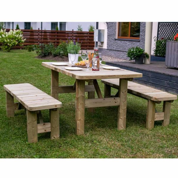 Tavolo e panche in legno da giardino SUN - per 6 persone Discount