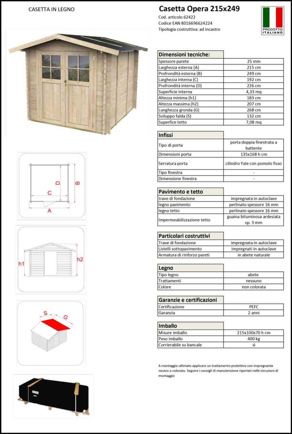 Casetta in legno OPERA da 25 mm - porta doppia - 215x249x207cm Hot on Sale