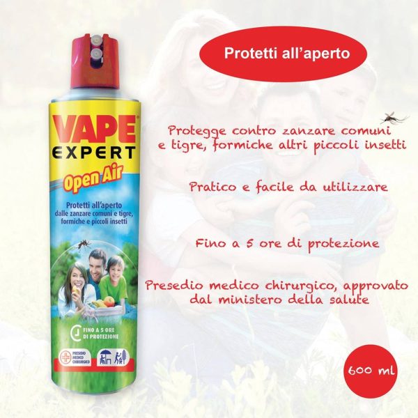 Spray Anti zanzare Vape Open Air Expert - Maxi Formato 600m - 8 ORE di Protezione For Sale