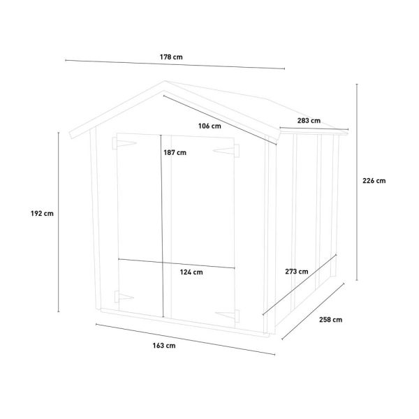 Casetta da giardino in legno FIAMMA - da 16 mm - 178x273x226h cm - porta doppia CIECA For Discount